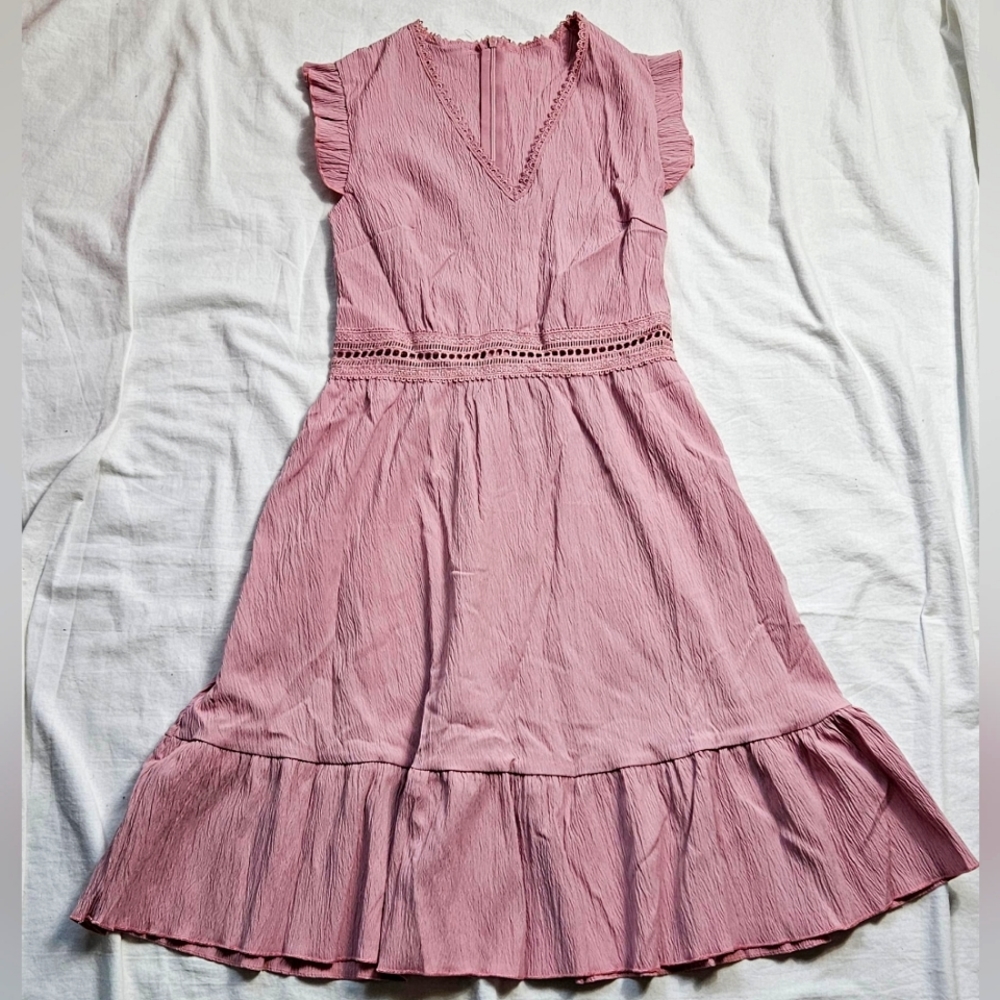 SHEIN Dusty Rose Ruffled Midi Dress
